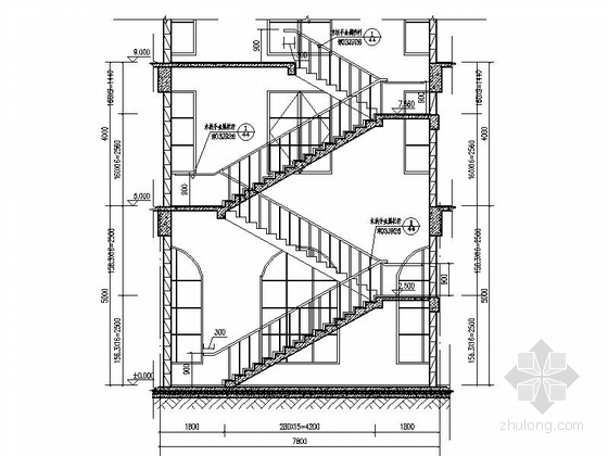 [四川]欧式风格三层售楼中心单体建筑设计施工图（知名建筑设计院）-欧式风格三层售楼中心单体建筑楼梯剖面图