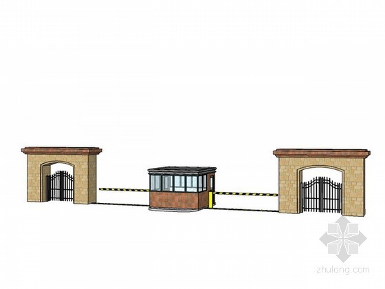 入口跌水SketchUp资料下载-小区入口门设计sketchup模型下载