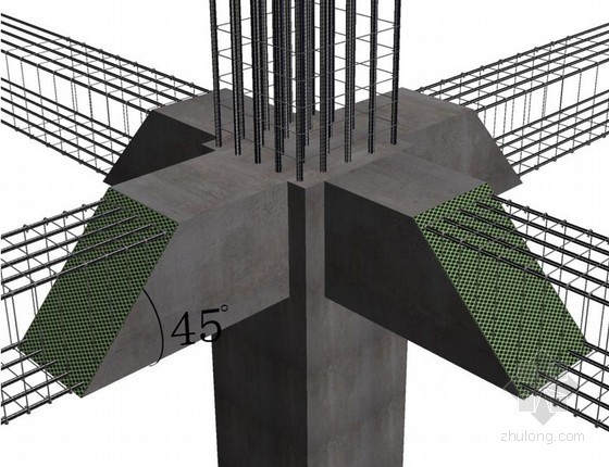 [北京]剪力墙结构高层住宅楼施工组织设计（群体建筑、平面布置图）-梁柱节点处先浇筑高强度混凝土作法示意图 