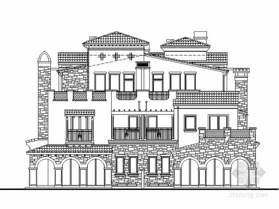 CAD三层中式双拼别墅资料下载-某三层游艇会双拼别墅建筑扩初图