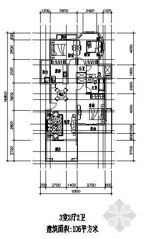 三室两厅一厨两卫建筑设计资料下载-三室两厅一厨两卫106平方米