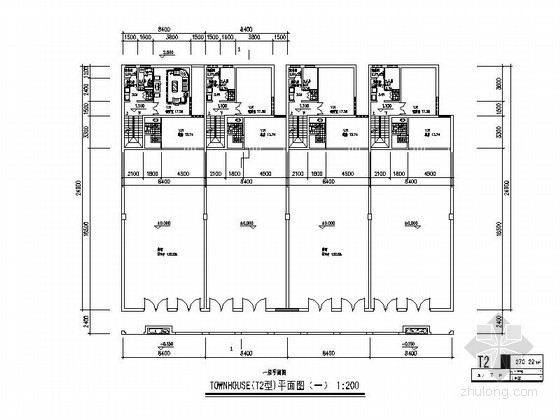 多联排别墅平面图资料下载-[北京]某三层联排别墅户型平面图（270平方米）