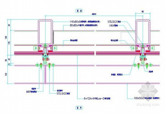 铝合金玻璃窗节点资料下载-铝合金格栅横剖节点详图