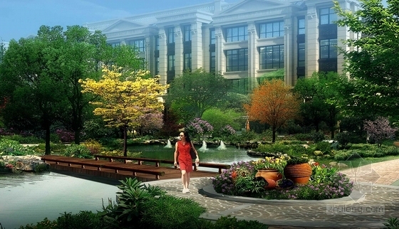 [北京]尊贵风情古典别墅规划设计方案-休闲公园效果图