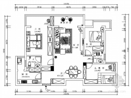 三室两厅混搭装修图资料下载-[湖南]混搭简约田园三居室设计CAD装修图（含效果）