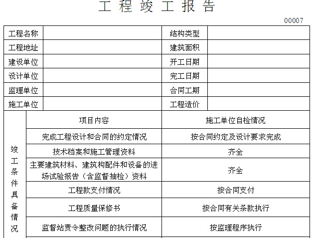 房建施工技术管理资料范本（全套）-工程竣工报告