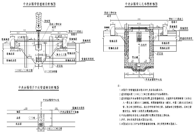 2016年设计国家高速公路交通安全及沿线设施初步设计图508张-中央分隔带管道铺设图