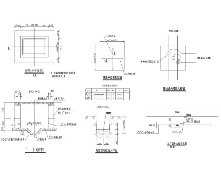 [广西]瑶族乡金鸡寨亮化工程电气施工图最新设计-接线井及电缆埋地大样图