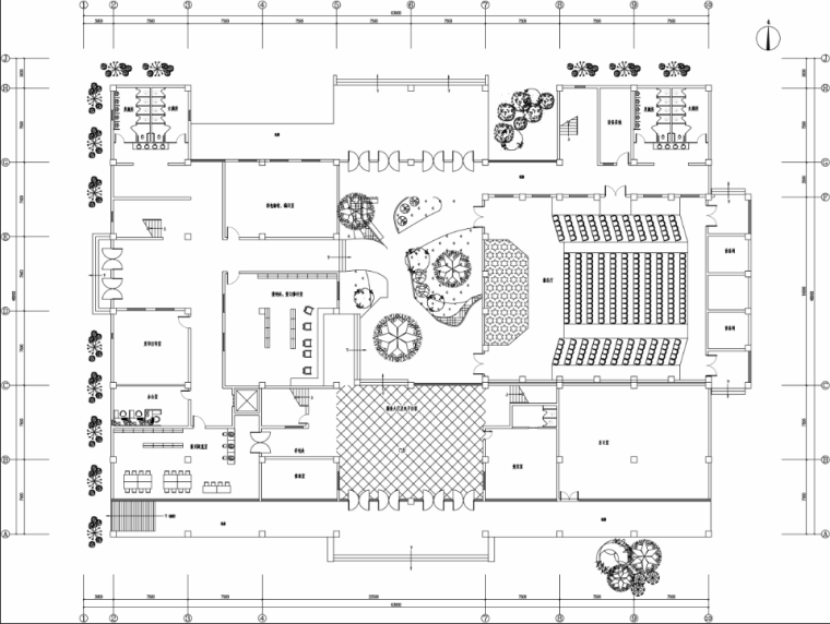 [湖南]高校四层图书馆设计方案文本-一层平面图