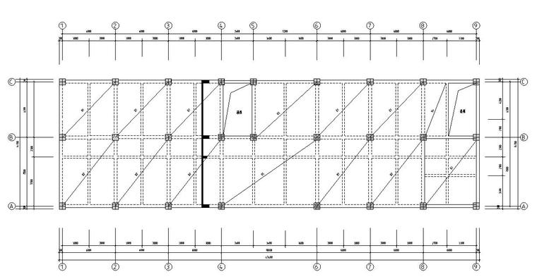 [重庆]钢筋混凝土框架结构中学教学楼建筑设计（计算书、施组、建筑、结构图）-一道三层结构布置图