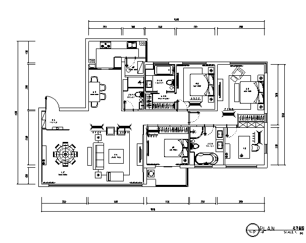 四室两厅一卫一厨设计资料下载-[无锡]欧式四室二厅三卫住宅室内设计施工图（含效果图）