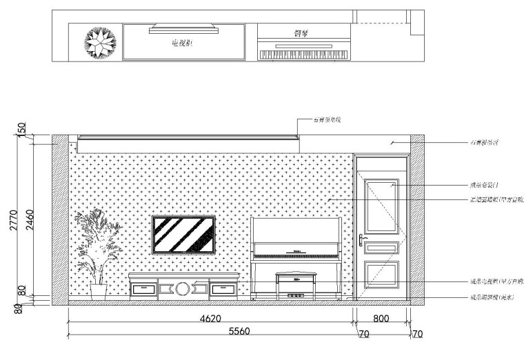 欧式田园风格四居室全套施工图设计（附效果图）-电视背景墙立面图