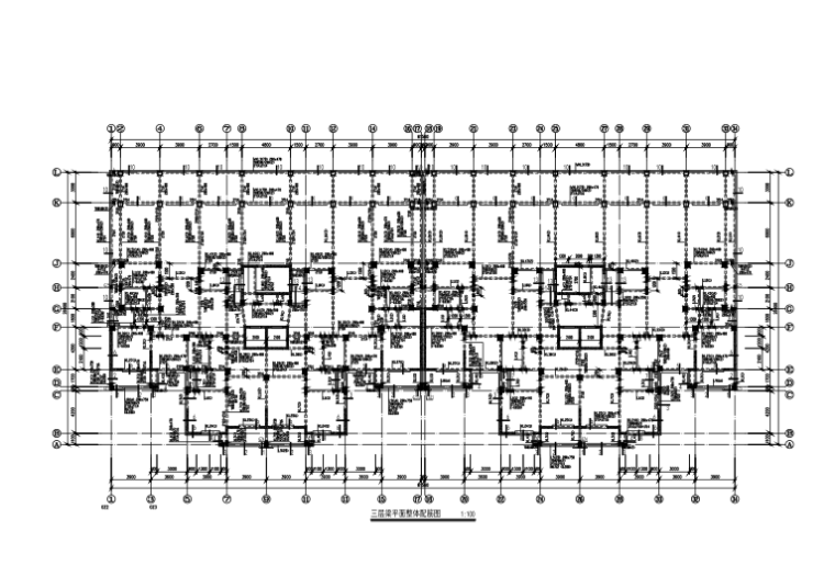 [江苏]15层框剪高层住宅楼结构施工图（CAD、26张）-三层梁平面整体配筋图