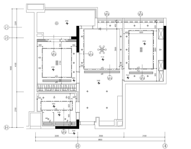 [广东]梁志天-广州雅居乐科学城公寓3号户型一居室样板房全套施工图+效果图+物料-3天花布置图_看图王