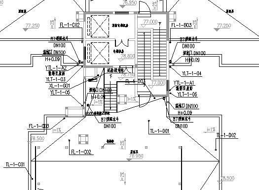 南京某公馆给排水施工图-屋面层给排水平面图