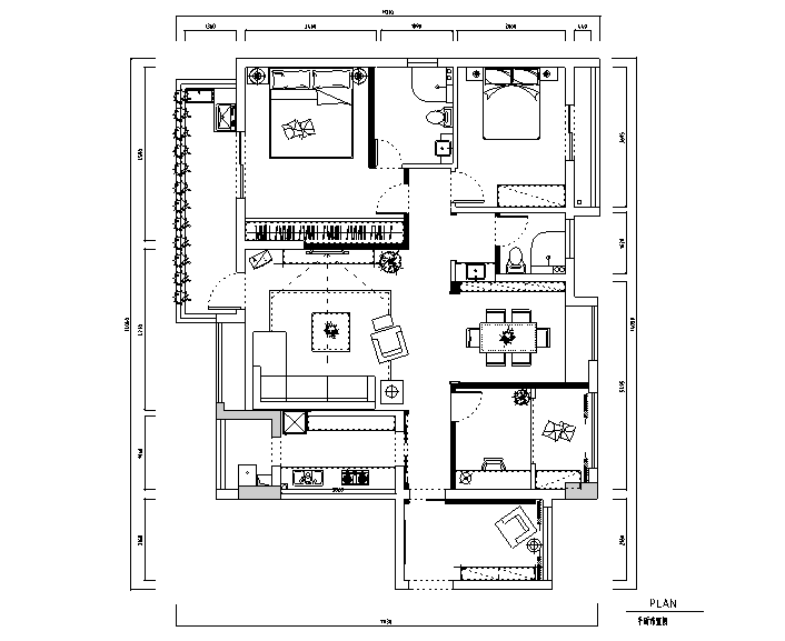 三居室效果图软装资料下载-北国之春三居室样板房设计施工图（附效果图）