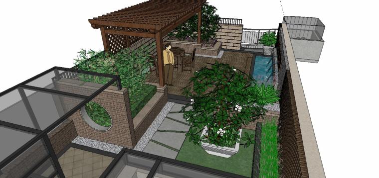 庭院景观设计SU资料下载-中式风格庭院景观设计模型（su模型）