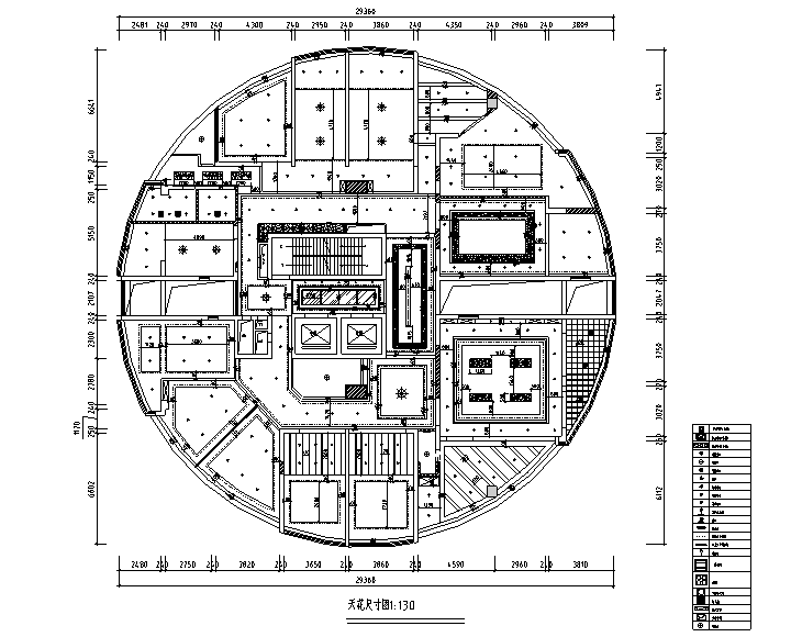 [江西]国际金融办公空间设计施工图（附效果图）-天花尺寸图