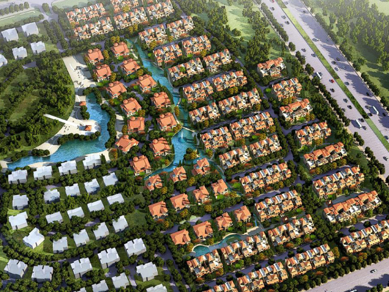 上海住宅规划资料下载-[河南]西班牙风格新乡上海新城住宅建筑规划设计方案文本