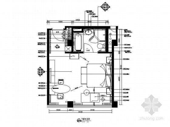 CAD浴室剖面图资料下载-[江苏]简洁时尚商务酒店大床客房施工图