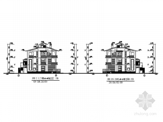 三层联排别墅建筑方案设计图纸-三层联排别墅立面图