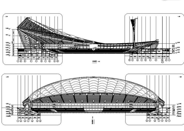 [海南]海口体育场项目全套建筑施工图（最新+168张CAD）-剖面图