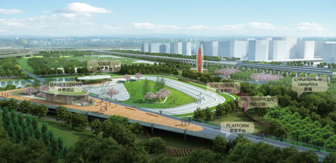 [河南]滨河生态可持续性复合廊道驿站铁路沿线绿地景观设计方案-户外剧场景观效果图