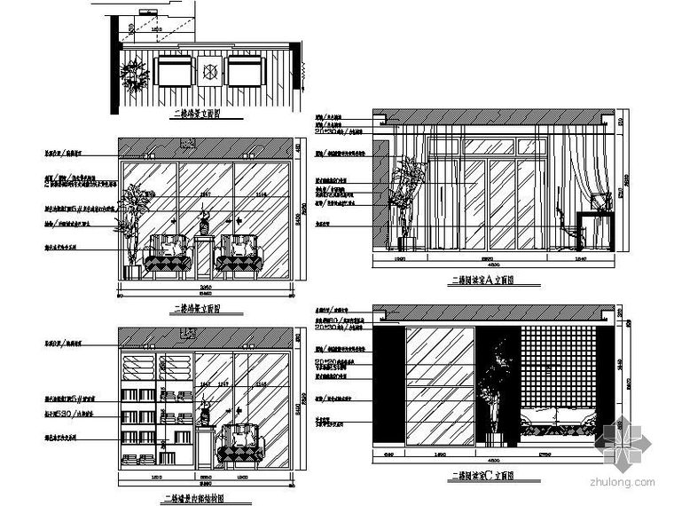 现代别墅建筑立面图cad资料下载-别墅书房立面图