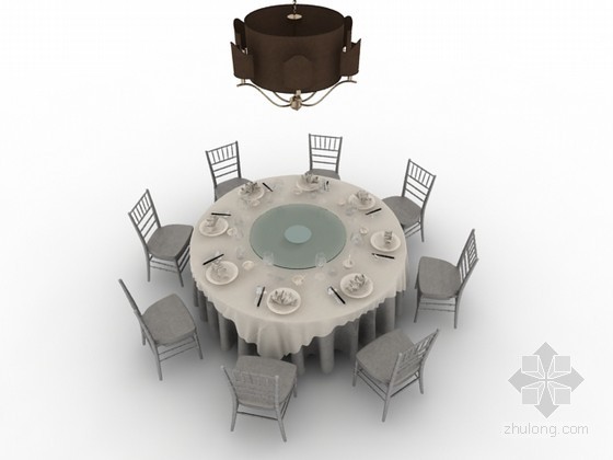 八人圆桌椅组合3d模型下载-八人圆桌椅组合3d模型效果图 