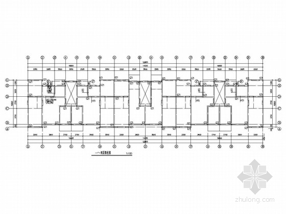 [大庆]六层砖混结构住宅楼结构施工图（带阁楼）-一~四层梁柱图 