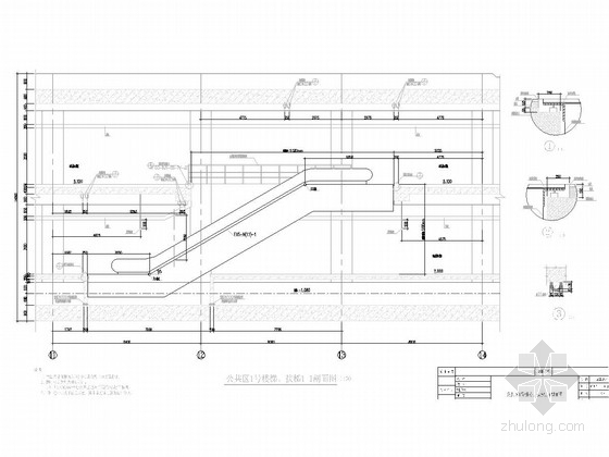 [江苏]10972平方米地下两层岛式站台地铁车站施工图60张（含出入口风亭疏散通道）-公共区1号楼梯、扶梯1-1剖面图 