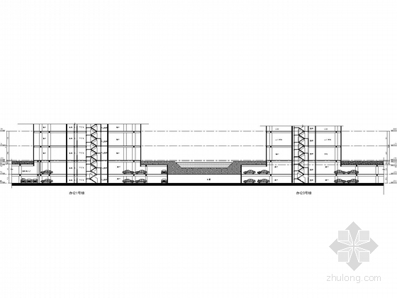 [浙江]现代风格超高层办公综合体建筑设计方案图（知名地产）-现代风格超高层办公综合体剖面图