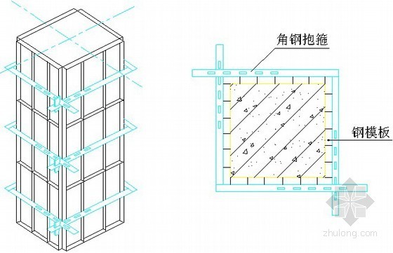 工具式楼梯钢模板的研制资料下载-柱模板示意图（钢模板）
