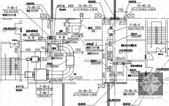 [深圳]超高层商业综合体暖通空调设计施工图（147米 VRV系统）-办公机房通风布置图