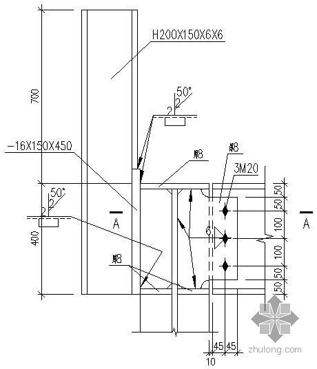 混凝土柱顶与钢梁连接节点资料下载-某400l梁柱顶连接节点构造详图（三）