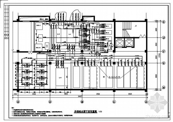 制冷站工艺流程图dwg资料下载-某大学冷冻站图纸