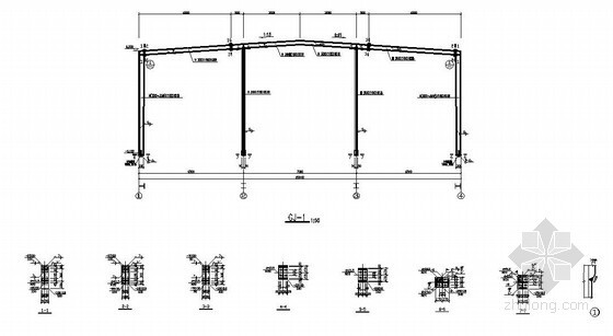 20m跨单坡钢结构厂房资料下载-某20m跨厂房结构设计图