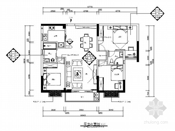 简约欧式三居室设计资料下载-[东莞]名师设计浪漫简欧风情三居室样板间CAD装修施工图（含效果）