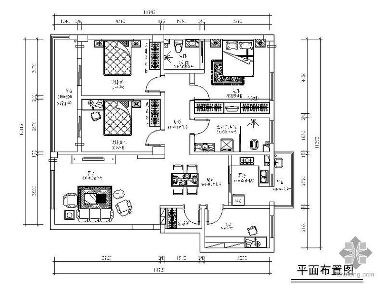 现代建筑外墙施工图资料下载-现代四居室施工图