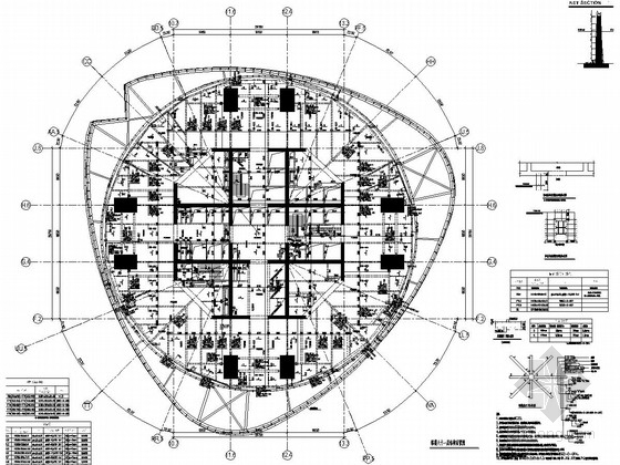 大厦景观cad资料下载-632米巨型框架核心筒外伸臂结构金融大厦结构施工图（CAD、700张）