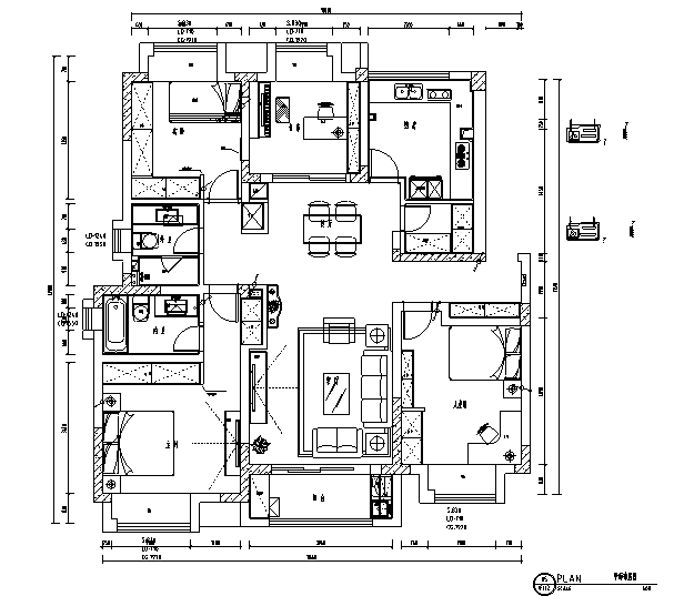 [江苏]简美主义住宅设计施工图（附效果图）-平面布置图