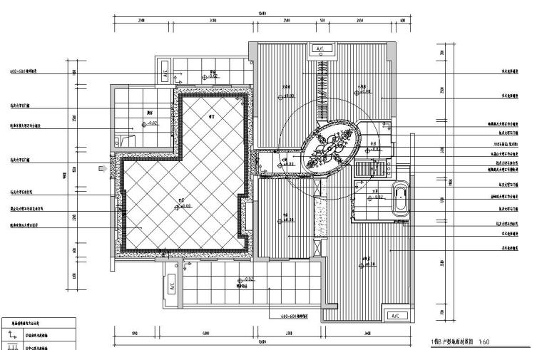[广东]欧式城市时代T1B样板房室内施工图设计(浅色调欧式)-地面材质图