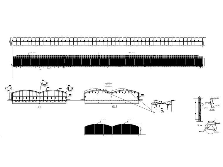 单层钢棚资料下载-球磨车间简易棚85X300X12m结构图