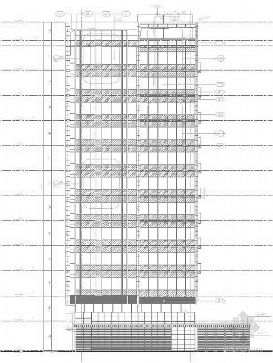 [上海]城市核心区地块高层商业建筑设计施工图（知名设计院 立面设计新颖）-城市核心区地块高层商业建筑立面图