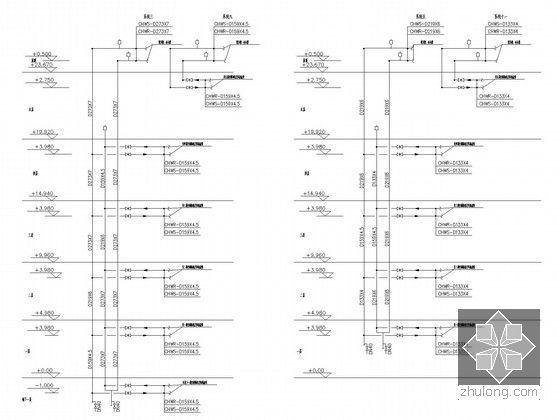 [浙江]工厂生产厂房暖通空调通风排烟竣工图（甲级院设计）-循环水立管系统图
