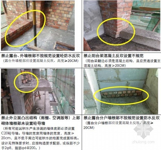 建筑企业住宅楼防渗漏节点做法指导（屋面 砌体 门窗 节点做法详图）-阳台、厨房、卫生间防渗漏禁止做法 