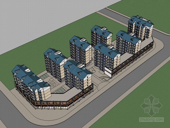 多层徽派住宅模型资料下载-小区多层住宅SketchUp模型下载