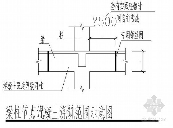 混泥土梁配筋节点图资料下载-梁柱混凝土浇筑范围示意图、梁配筋构造