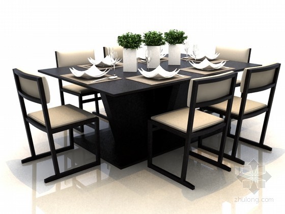 4人餐桌模型资料下载-现代时尚多人餐桌3d模型下载