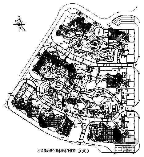 园林绿化平面cad图资料下载-小区园林绿化雨水排水平面图